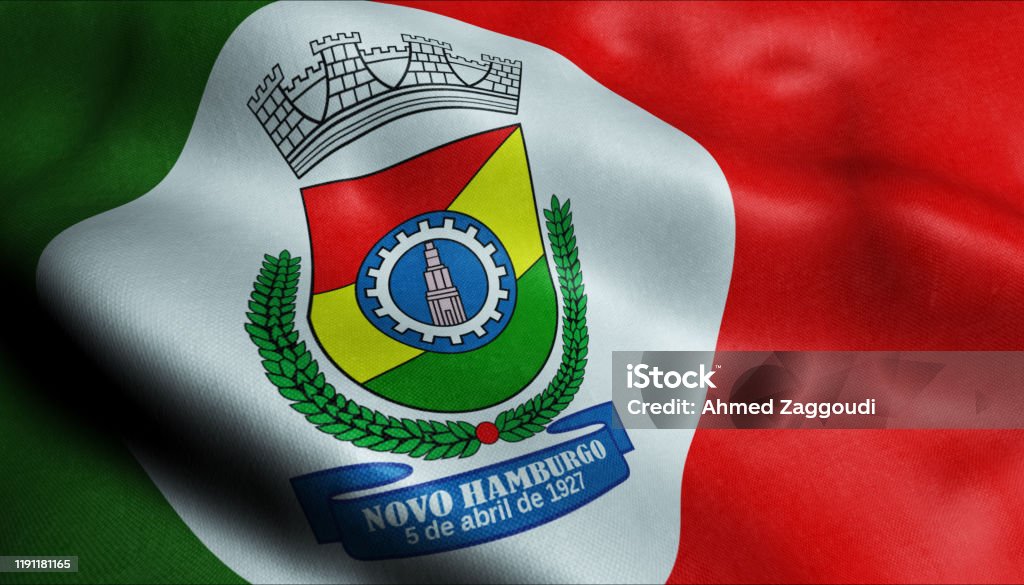 3D Waving Brazil City Flag of Novo Hamburgo Closeup View 3D Illustration of a waving flag of Novo (Brazil City) Abstract Stock Photo