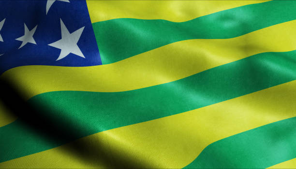 3D Waving Brazil City Flag of Goias Closeup View stock photo