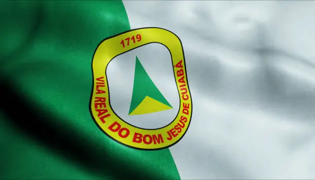 Photo of 3D Waving Brazil City Flag of Cuiaba Closeup View