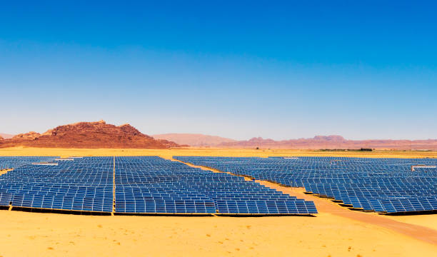 Solar Power Plant in a Desert stock photo
