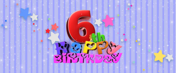 Happy birthday 3d. Happy Birthday 6 th 3d illustration Blue background with glittering stars. day 6 stock pictures, royalty-free photos & images