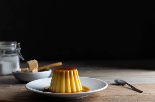 istock Caramel flan dessert on a white plate 1191185416