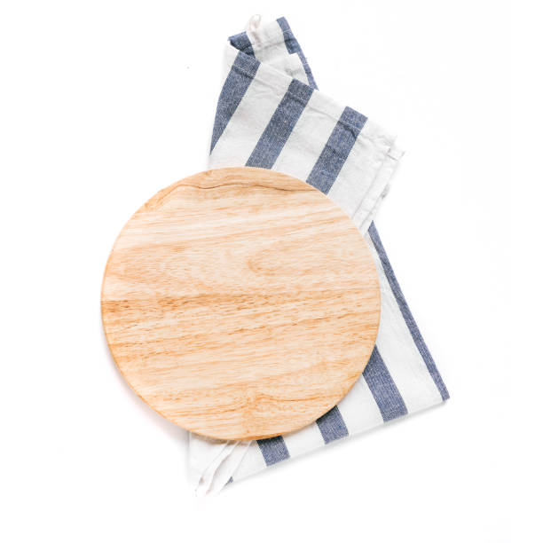 istock Empty wooden platter with blue napkin 1191186085