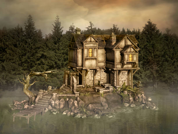 istock Ancient house in the foggy forest 1191186242