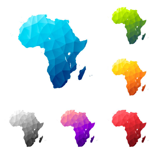 Africa map in Low Poly style - Colorful polygonal geometric design Set of 6 Africa maps created in a Low Poly style, isolated on a blank background. Modern and trendy polygonal mosaic with beautiful color gradients (colors used: Blue, Green, Orange, Yellow, Red, Pink, Purple, Black, Gray). Vector Illustration (EPS10, well layered and grouped). Easy to edit, manipulate, resize or colorize. africa map stock illustrations