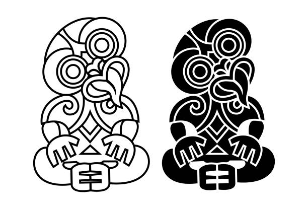 ilustrações de stock, clip art, desenhos animados e ícones de hei-tiki icon, an ornamental pendant of the māori of new zealand. vector illustration - koru tattoo indigenous culture pattern