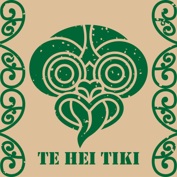 ilustraciones, imágenes clip art, dibujos animados e iconos de stock de icono hei-tiki, un colgante ornamental de los maoríes de nueva zelanda. ilustración vectorial - pattern maori tattoo indigenous culture