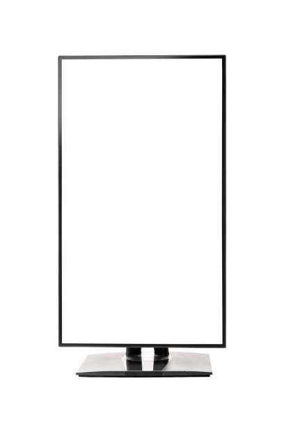 vista verticale dello schermo del monitor del computer senza frame ad altissima definizione su sfondo bianco - television flat screen plasma high definition television foto e immagini stock