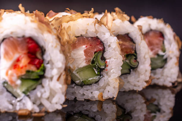 istock Japanese Sushi Rolls with Cream Cheese , flying fish roe and eel shavings 1191195194