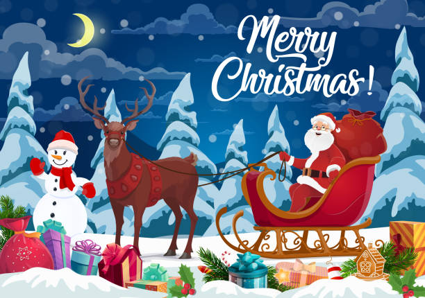 istock Santa and Christmas gifts on reindeer sleign 1191196653