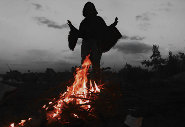 dancing girl near fire