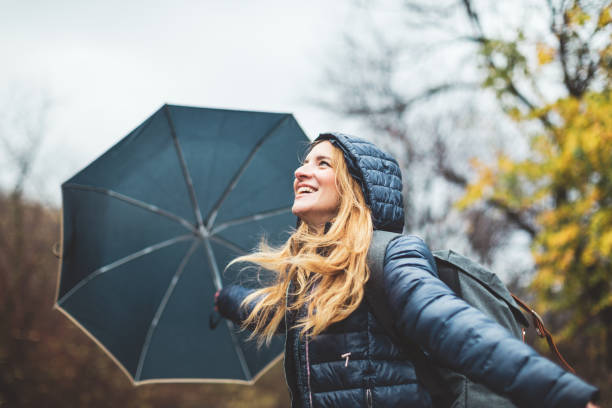 istock Beautiful young woman enjoying a rainy day 1191199779