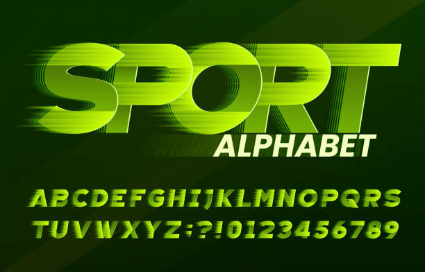스포츠 알파벳 글꼴입니다. 빠른 속도 효과 동적 문자와 숫자. - 속도 stock illustrations