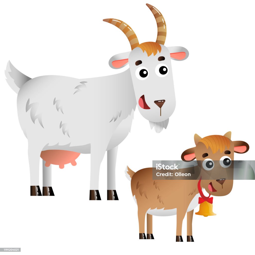 Color Image Of Cartoon Nanny Goat With Kid On White Background Farm Animals  Vector Illustration Set For Kids Stock Illustration - Download Image Now -  iStock