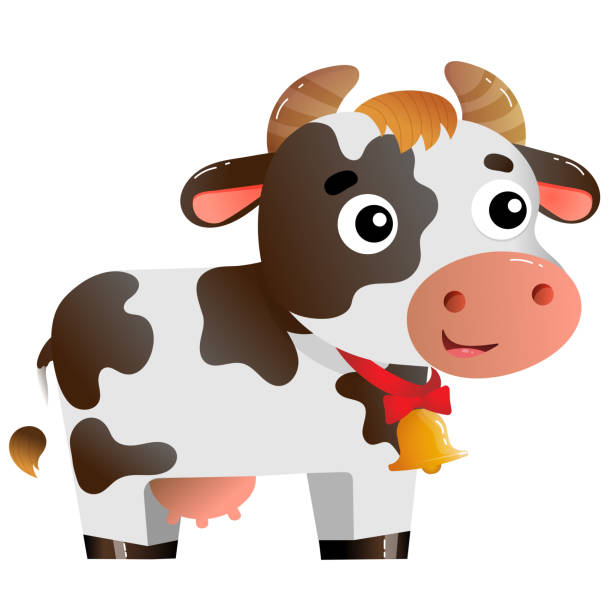 Color Image Of Cartoon Spotted Cow With Bell On White Background Farm  Animals Vector Illustration For Kids Stock Illustration - Download Image  Now - iStock