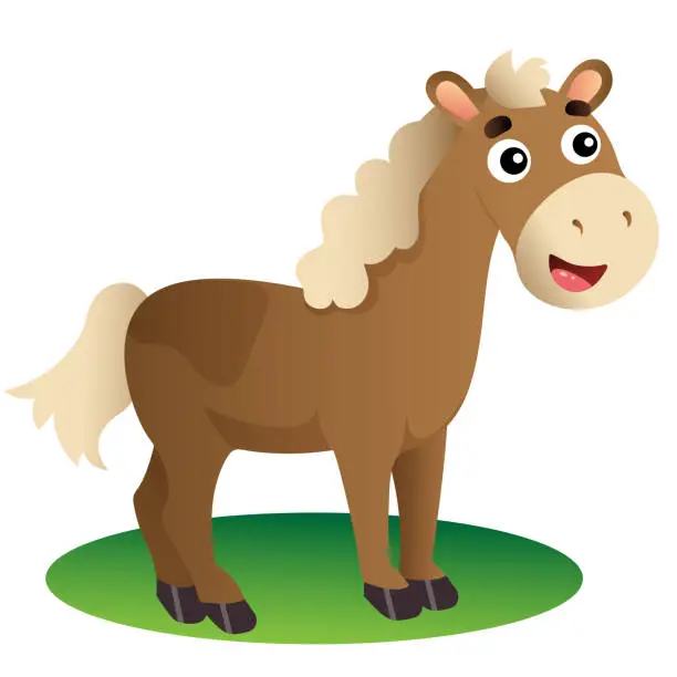 Vector illustration of Color image of cartoon horse on white background. Farm animals. Vector illustration for kids.