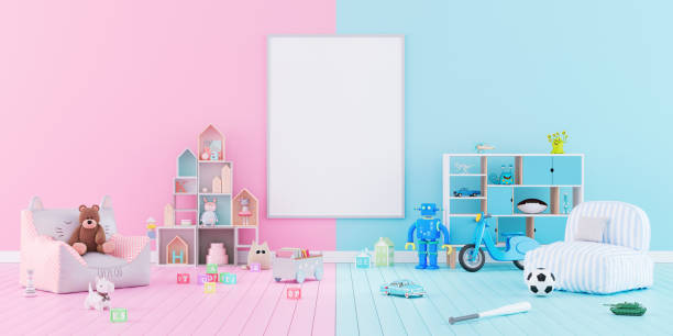 istock Children's room interior design with blue and pink pastel colors. The difference between boys and girls 3d render 1191205146