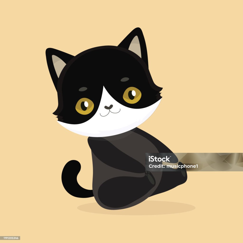 Ilustração de gato preto bonito dos desenhos animados com olhos