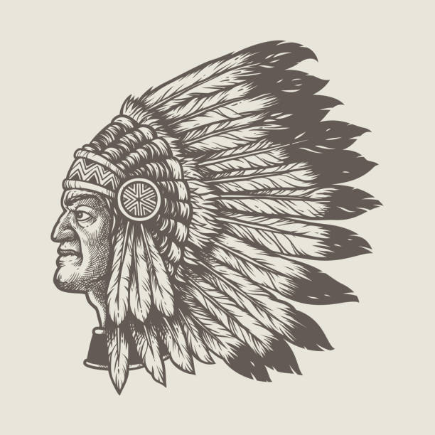 아메리카 원주민 수석 머리 - native american north american tribal culture tribal chief headdress stock illustrations