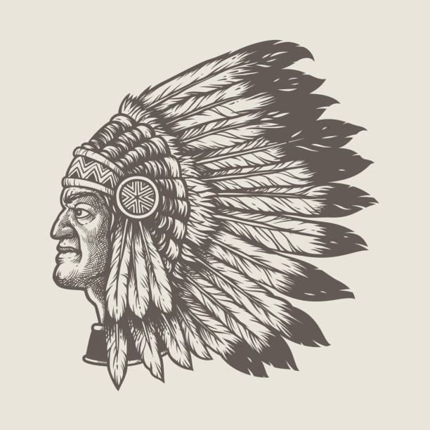 native american chief head native american chief in a traditional headdress headdress stock illustrations