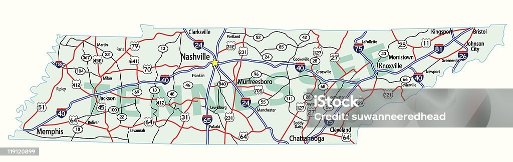 テネシー州間道路地図 - テネシー州のロイヤリティフリーベクトルアート