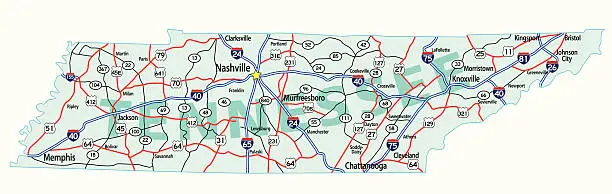 Vector illustration of Tennessee State Interstate Map