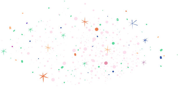 Festive Stars, planets, Milky way vector. Cosmos, outer space, distant universe. Simple vector illustration in minimalist style. Linear galactic drawing, cosmic doodle. White background, random layout, colorful objects fireworks-style, Season's Greetings Starry glowy intergalactic doodle in simple minimalist style - or fireworks display. For all decorative purposes. christmas chaos stock illustrations