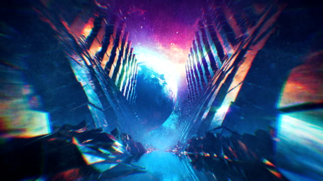 Retro Style Futuristic Tunnel in Outer Space. Seamless Loop Video