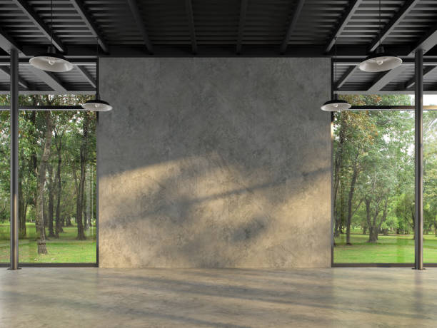 Industrial loft style empty room with blank concrete wall 3d render