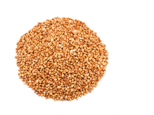istock Buckwheat groats on white background. Slimming concept 1191214987