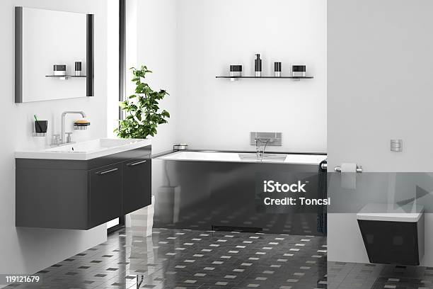 Modern Bathroom Stock Photo - Download Image Now - Black Color, Elegance, Architecture