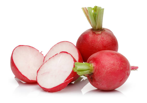 istock Red radish with slices isolated on white 1191221250