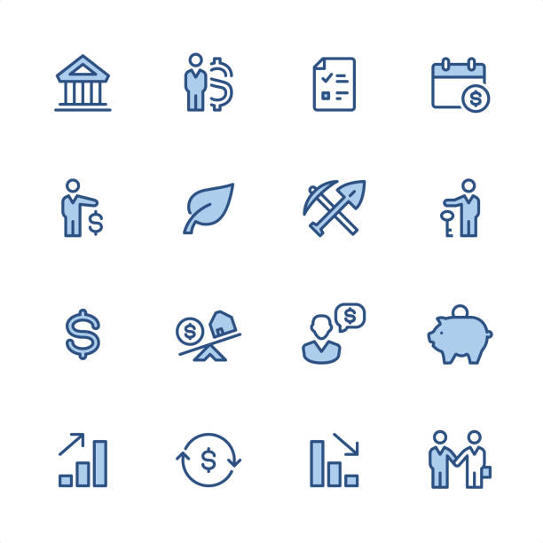 investition - pixel perfect blaue umrisssymbole - axt grafiken stock-grafiken, -clipart, -cartoons und -symbole