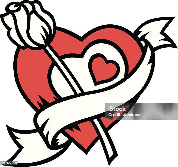 Heart And Rose Stock Illustration - Download Image Now - Color Image, Computer Graphic, Flag
