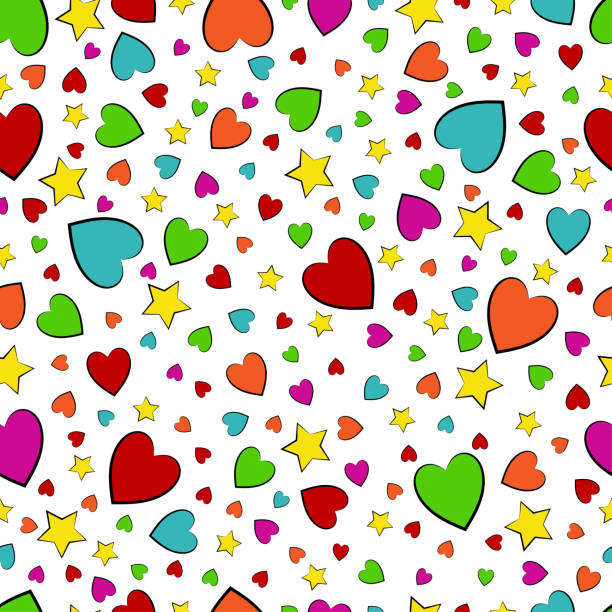 마음과 별. 발렌타인 데이텍스처. - valentines day heart shape backgrounds star shape stock illustrations