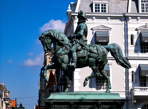 Th Hague Netherlands 05/23/2009 Equestrian statue of William I, Prince of Orange on the Noordeinde street in The Hague, Netherlands. The statue by the French sculptor Emilien de Nieuwerkerke was unveiled on November 17, 1845.