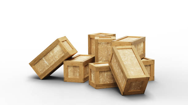 istock Eight closed wood transport box put in disorder 1191231588