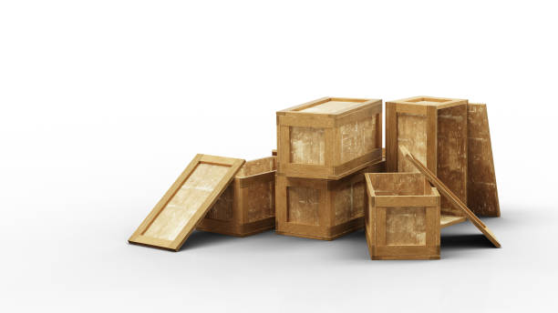 istock Six wood transport box on the floor with three was opened 1191231634
