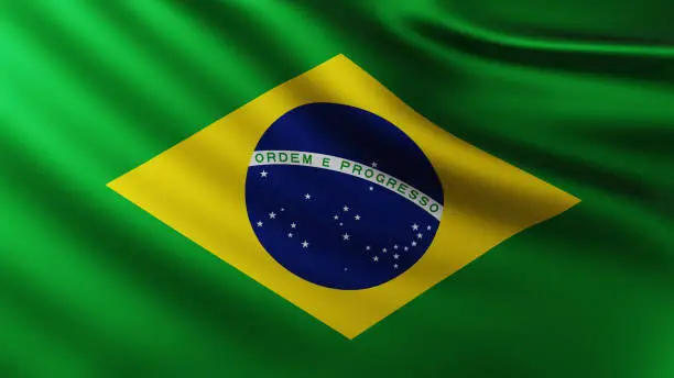 Large Brazilian flag background fluttering in the wind with wave patterns