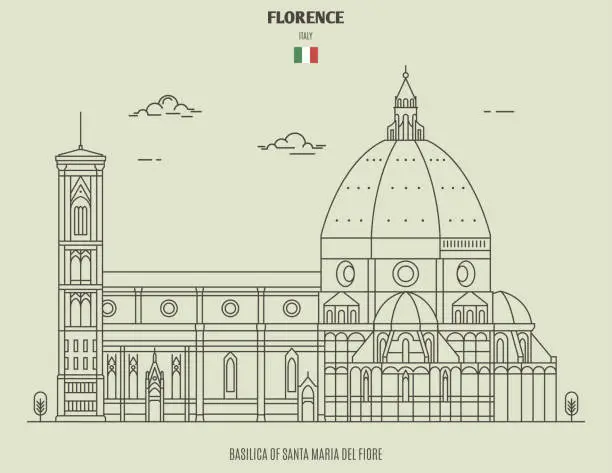 Vector illustration of Basilica of Santa Maria del Fiore in Florence, Italy. Landmark icon
