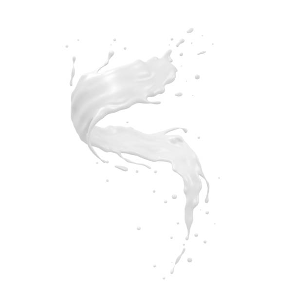 splash di latte contorto isolato su sfondo, schizzi liquidi o yogurt, includi percorso di ritaglio.3d rendering - latte di cocco foto e immagini stock