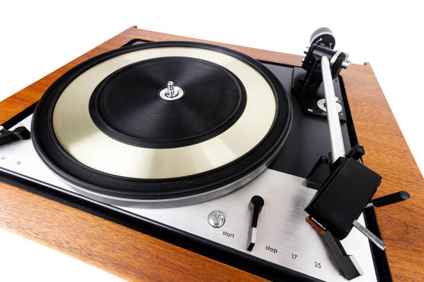istock Vintage turntable vinyl record player isolated on white 1191235357
