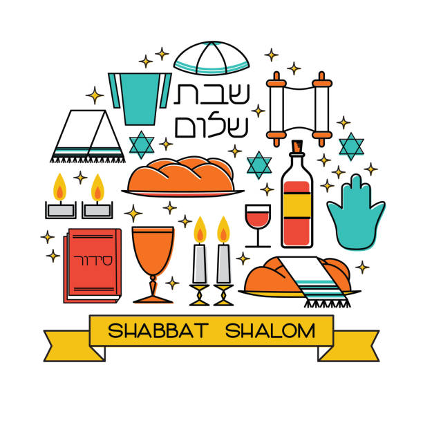 ilustrações, clipart, desenhos animados e ícones de cartão de saudação do shalom do sabbath - yarmulke