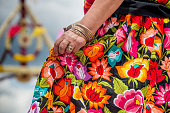Oaxaquean embroidery woman hand dancing Mexican traditions oxaca mexico