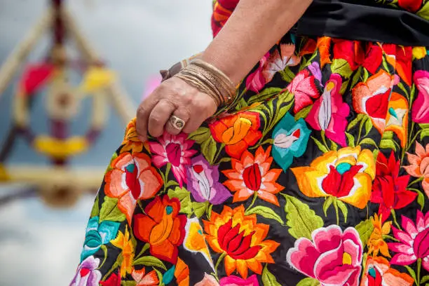 Oaxacan embroidery hand woman dancing Mexican traditions oxaca mexico