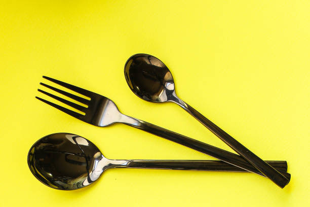 istock cutlery rustic, used for eating or serving (fork, knife, spoon, plate - set). food background. copy space 1191240507