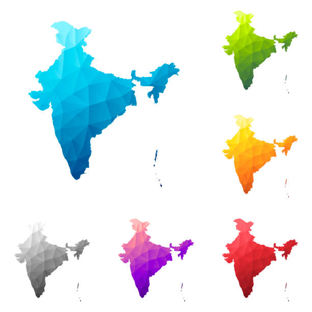 낮은 폴리 스타일의 인도지도 - 다채로운 다각형 기하학적 디자인 - india new delhi indian culture pattern stock illustrations