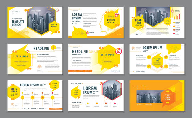 Abstract Presentation Templates, Infographic elements Template design set Abstract Presentation Templates, Infographic Yellow elements Template design set for Brochures, flyer, leaflet, Website design, Webpage, Questions and Answers, social networks, speech bubble, talk. newsletter template stock illustrations