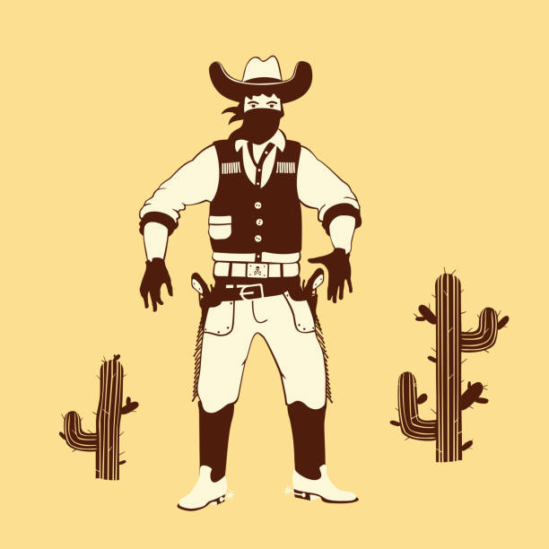 ベクターイラスト漫画スタイルカウボーイシューティングゲーム - cowboy wild west silhouette gun点のイラスト素材／クリップアート素材／マンガ素材／アイコン素材