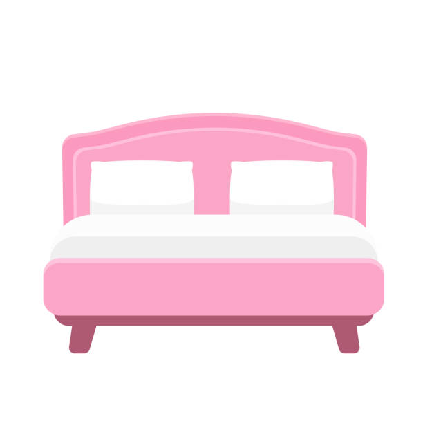 podwójne łóżko w stylu płaskim - pillow symbol blanket computer icon stock illustrations